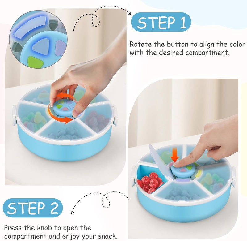 JOOPETALK Kids Reusable Rotating Snack Container with 5 Separate Compartments, Color Matching Opening Lid, BPA/PVC-Free, Dishwasher Safe, Perfect for Travel, School Lunches & On-the-Go Snacking-Blue - Image 2